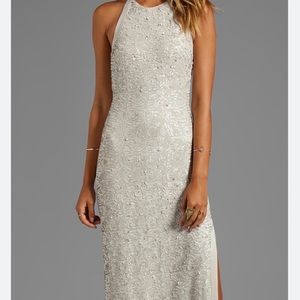 Halston Heritage champagne sequin halter evening gown